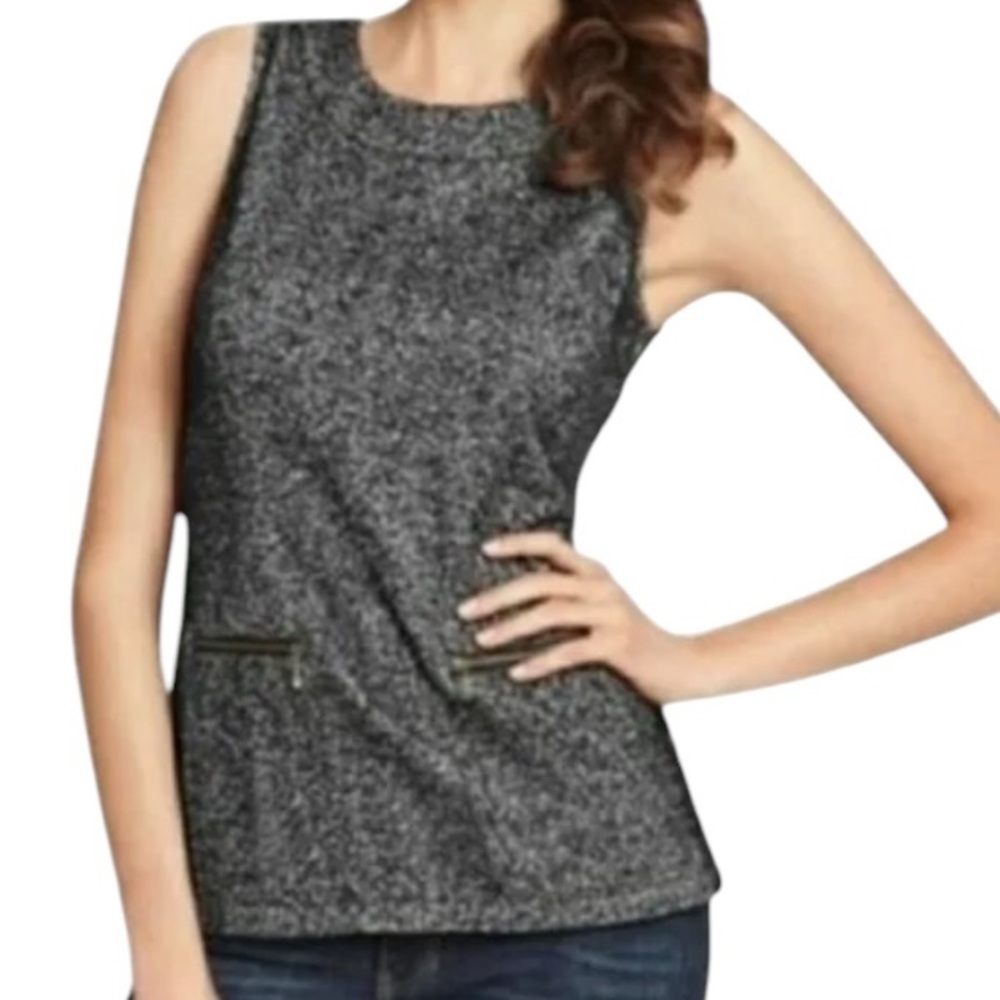 CAbi Vintage Black/White Tweed/Herringbone Sleeveless "CeCe" Shell #993 S